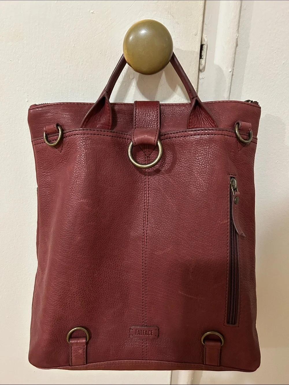 Genuine Leather Red Backpack with Front Zip Pocket